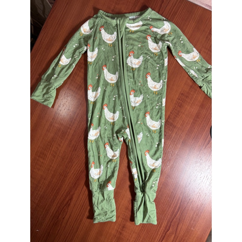 Little Sleepies Green Chicken Bamboo Viscose Zippie Sleeper Romper 0-3M
